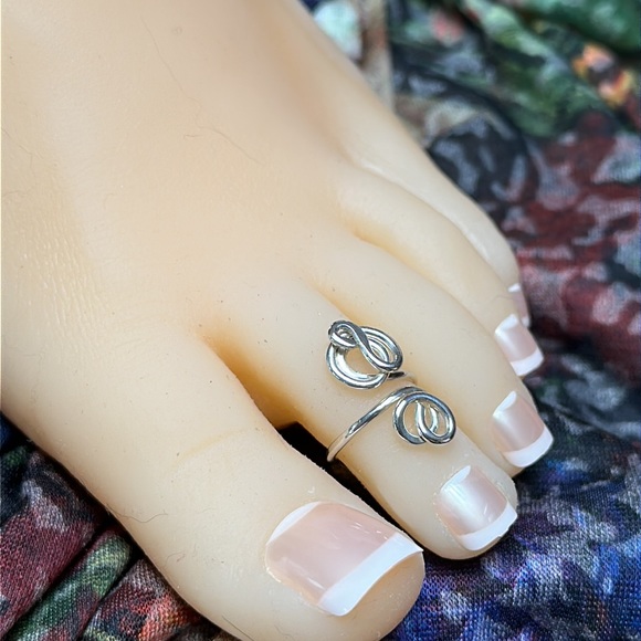 Sterling Silver Toe Ring- Adjustable Unique Toe Ring- Midi/Knuckle Ring- FS39 - Picture 4 of 8